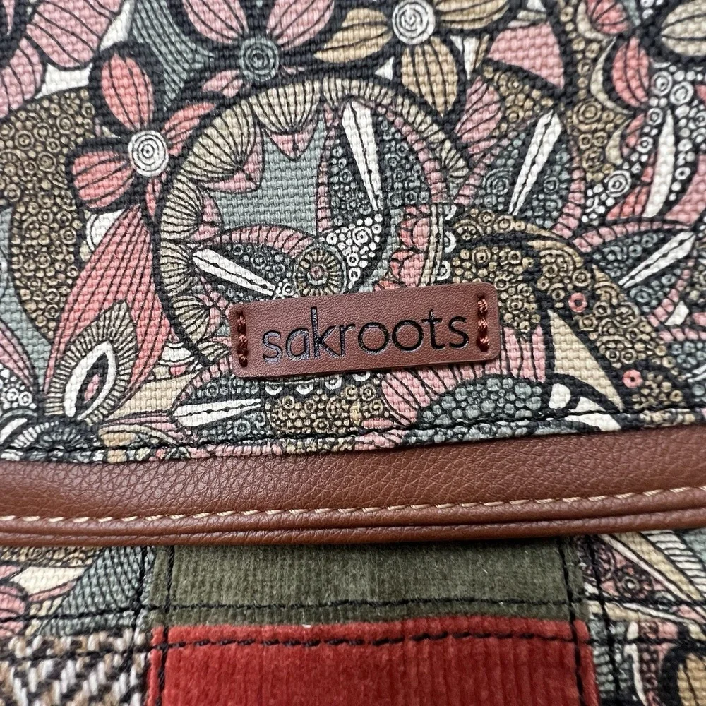 Sakroots Flap Crossbody Spirit Desert Canvas Bag  Sienna Patchwork Corduroy